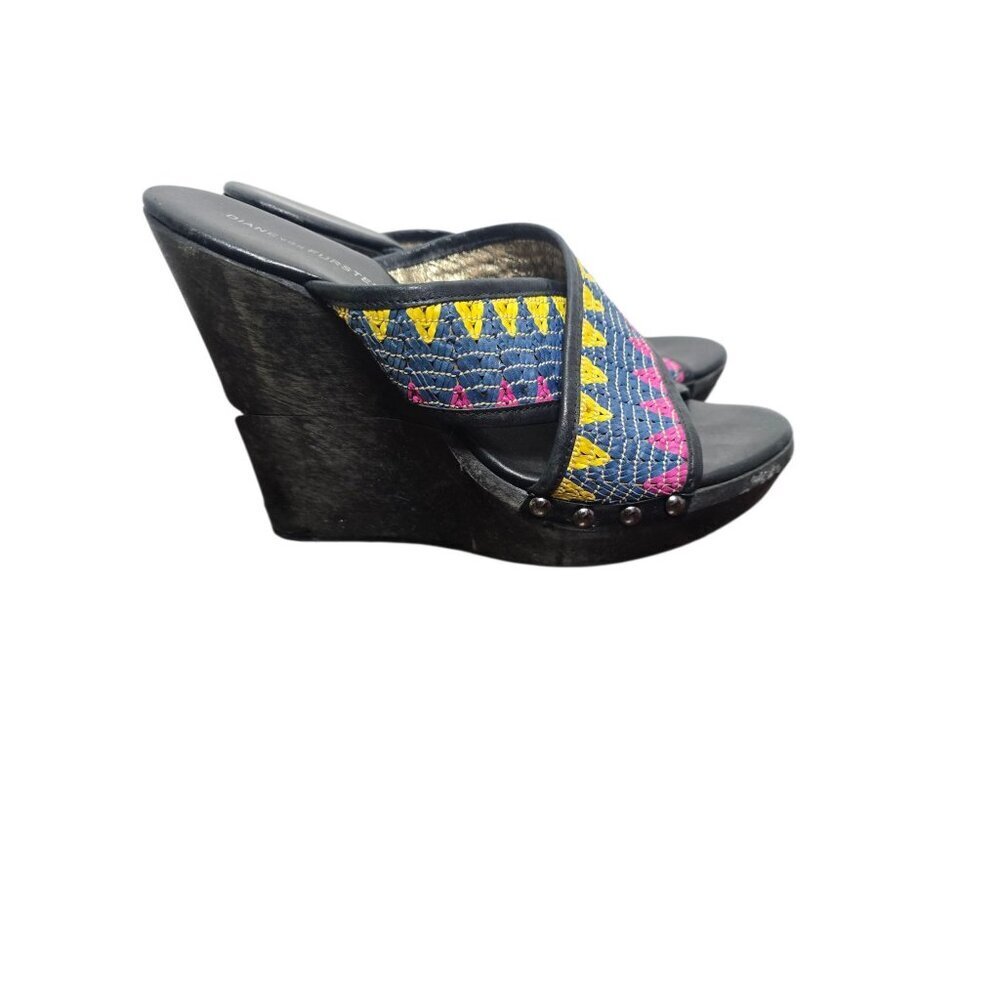 Diane Von Furstenberg Colorful Textile Aztec Wedge Sandal 7 1/2